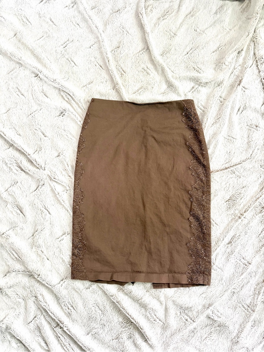 New York & Co Brown Lace Pencil Midi Skirt 6 Coquette Office Siren Grunge